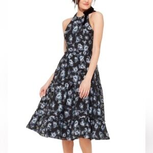 Kate Spade Prairie Rose Print Velvet Tie MIDI Dress Halter Cutaway Shoulders NEW